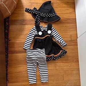 12 Month Old Black and White Striped Baby Witch Costume Set